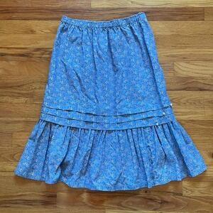 Vintage 70s Blue Floral Handmade Prairie Girl Retro Cottagecore Size S Coquette